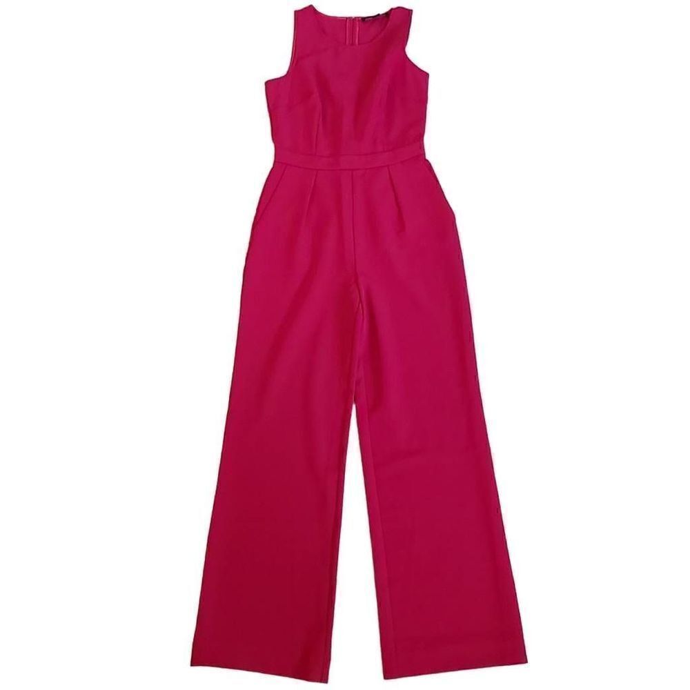 Boston Proper Womens Sleeveless Jumpsuit Back Zip Side Pockets Pink Size 0 - Picture 3 of 14